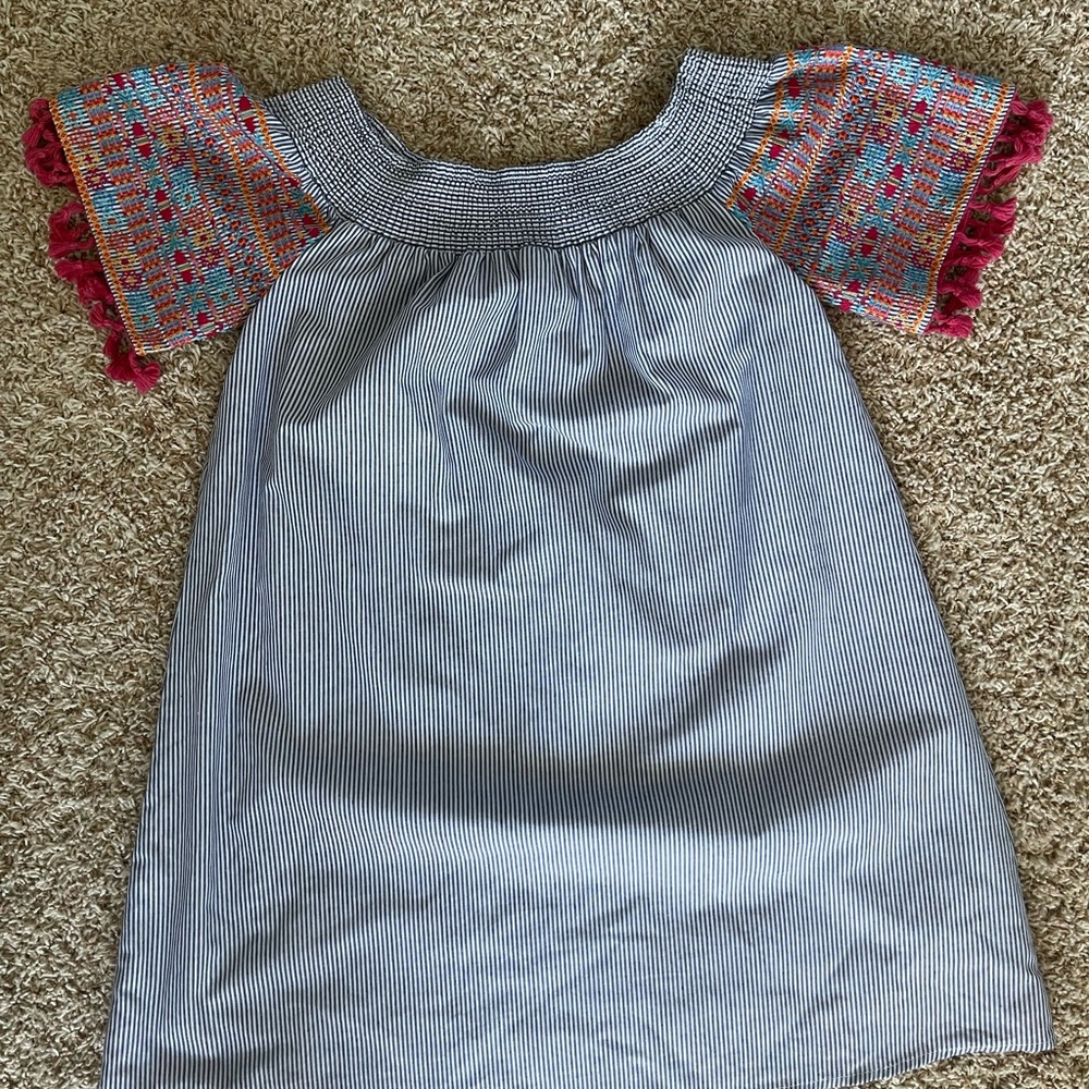 Savanna Jane Cottagecore Whimisical Embroidered Stripe Spring Summer Dress M - Picture 5 of 8